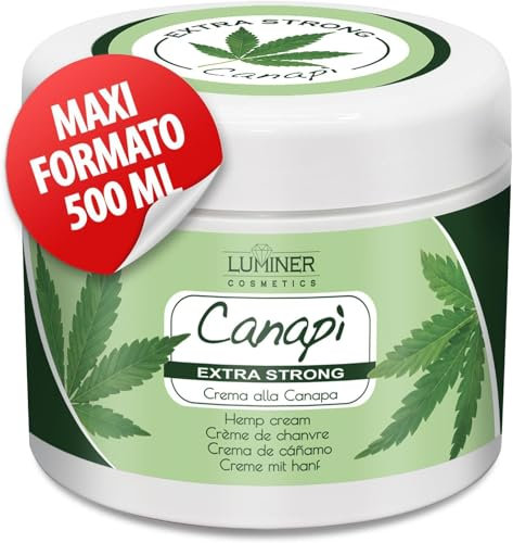 Crema Canapa Extra Forte 500ml, Formula Naturale ad Azione Rapida con Estratti di Olio di semi di Canapa, Arnica e Artiglio del Diavolo per Massaggi ad Articolazioni e Muscoli. Made In Italy LUMINER