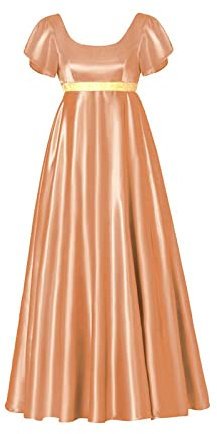 Gothden Robe régence vintage pour femme - Taille haute - Robe régence rétro avec ruban à volants et manches bouffantes, Orange, L