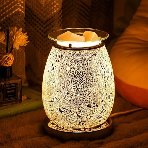 Astin of London Stunning Electric Wax Melt Burners, Oil Burner, Wax Warmer, Night Light Oil Lamp with Touch Control for Home Decoration -Silver Mosaic