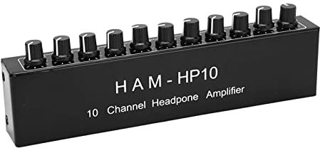 10 Channel Stereo Headphone Amplifier Audio Splitter 1 Input 10 Output Multi Channel Audio Splitter Independent Control with 3.5mm Headphones and 12V Power Adapter for Studio Stage