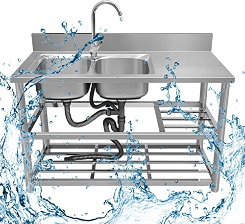 Küchenspüle Edelstahl Arbeitsplatzwaschbecken mit Abfluss und Fallrohr Edelstahl-Handwaschbecken mit Lagerregale Wasserhahn für Küche Werkstatt Bauernhaus Verpflegung Wäsche Hinterhof. ( Color : Cold