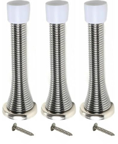 Spring Door Stoppers for Skirtings Sprung Doorstop Wall Mounted or Skirting Board Door Stoppers Easy Installation Wall and Door Guard Buffer Door Stop Satin Nickel (3)