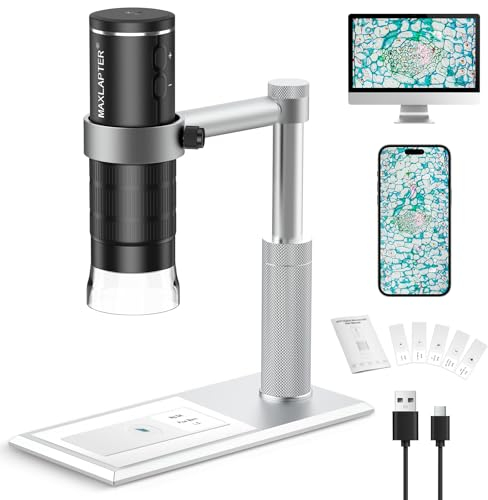 MAXLAPTER Microscopio Digitale WiFi 50X-1000X per Adulti e Bambini, Portatile Microscopio USB con Supporto Metallo, Compatibile con iPhone iPad Android Windows Mac