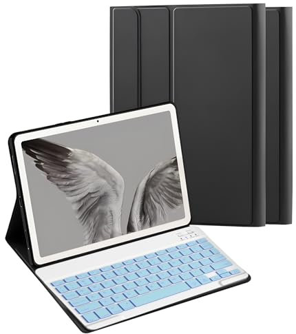 HLTOOP Keyboard Case for Google Pixel Tablet 11 2023, 7 Colors Backlight Detachable Wireless Keyboard with PU Leather Cover Case,Blue