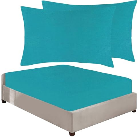 100% Brushed Cotton Flannelette 40CM/16 Extra Deep Fitted Sheets in 12 Colours (Teal, Super King + Pillowcase Pair)