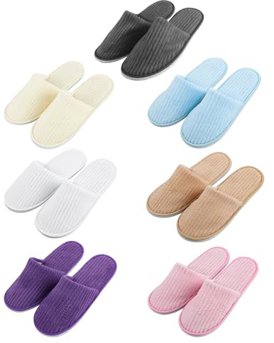 Lot de 7 paires de pantoufles pour invités - Pantoufles d'hôtel : pantoufles en tissu éponge avec fermé, taille universelle 36-44, lavables et antidérapantes en polaire corail - Chaussons de spa pour