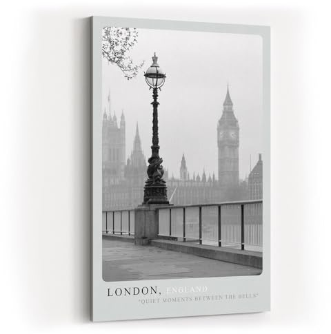 Paul Sinus Wandbild 80x120cm London England Big Ben Schwarzweiß Stadt Nostalgie Regen