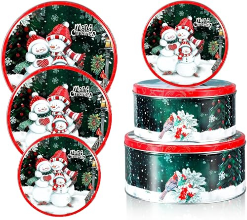 Sunshine smile 3er Set Weihnachtskeksdosen aus Metall,Winter Collage Keksdosen,Rund Plätzchendose Metall,Keksdosen mit Deckel für Weihnachten,Plätzchendosen für Gebäck,Snacks und Geschenke