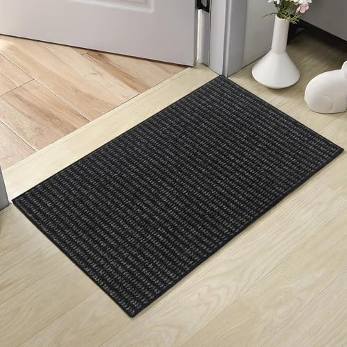 HiChiclife Fußmatte Innen 50×80 cm Flach – Extra Dünne Schmutzfangmatte mit TPE Rückseite, rutschfest, für unter Türen geeignet, Eingangsmatte für Flur & Wohnung, Schwarz
