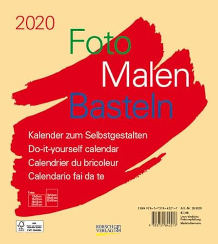 Foto-Malen-Basteln Bastelkalender beige 2020: Fotokalender zum Selbstgestalten. Do-it-yourself Kalender mit festem Fotokarton. Format: 21,5 x 24 cm