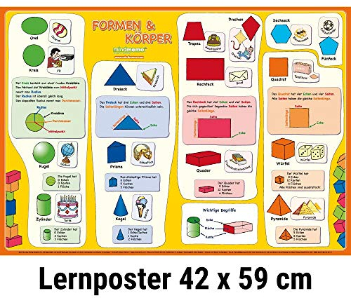 mindmemo Lernposter - Formen & Körper - Das Geometrie Poster Grundschule spielend Mathe lernen mit Bildern für Kinder Lernhilfe Poster DIN A2 42 x 59 ... Lernhilfe - DinA2 PremiumEdition