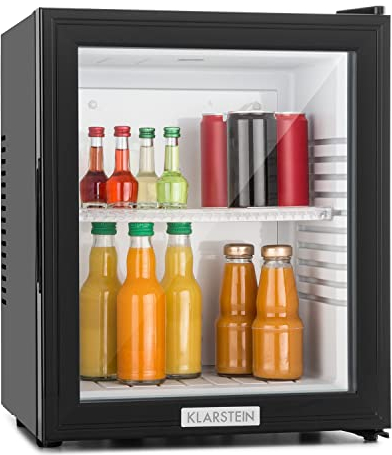 KLARSTEIN Brooklyn Mini Frigo de Chambre, Bar, Aliments, Boissons, Porte en Verre, Etagères Réglables, Camping, Voiture, Cosmetique, Silencieux, 12-18°C, 23L