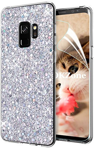 OKZone Coque Samsung Galaxy S9, Mince Étui en Silicone Souple Paillette Strass Brillante Bling Bling Glitter de,TPU Bumper Housse Etui de Protection pour Samsung Galaxy S9 (Argent)
