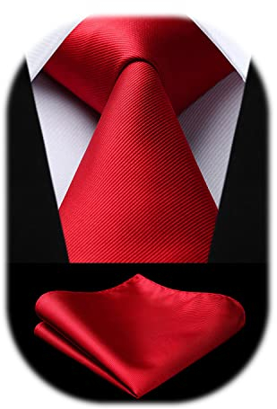 Enlision Rote Krawatte Herren Hochzeit Krawatten und Einstecktuch Set Einfarbig Seide Schlips mit Taschentuch Elegant