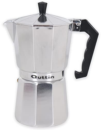 Quttin Cafetera Italiana de Induccion Grande. Todo Tipo de Cocinas. Moka Express. Aluminio. Mango de Silicona Aislante. Valvula Seguridad. Calidad. 12 Servicios
