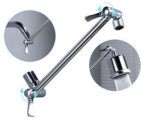 Tecmolog 11 Zoll Brausearm Verlängerung Messing Duscharm Wandmontage Verstellbar fur Regenduschkopf und Duschbrause Chrom, HPF022