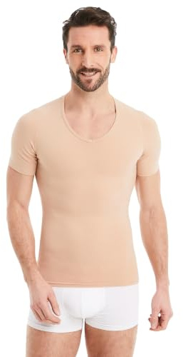 FINN Shapewear Herren Kompressionsshirt – Bauch-Weg Unterhemd & Body-Shaper Männer – Kurzarm Unterziehshirt aus Baumwolle für flacheren Bauch und bessere Haltung Hautfarbe Nude L