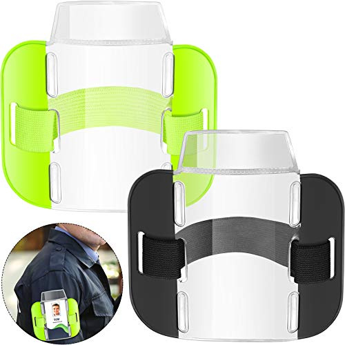 2 Porta Badge da Braccio Porta Badge Porta Tessera Identificativa da Braccio con Tracolla Regolabile per Operatori di Emergenza Portiere (Verde Fluorescente, Nero)