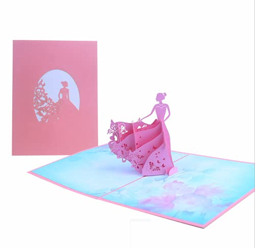 Karte für Valentinstag,3D Pop-Up Karte für Geburtstag,Hochzeit, Jubiläum, Engagement,Valentinstagskarte mit Umschlag - Prinzessin