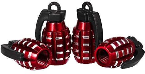 KINBOM 4pcs Aluminium Ventilkappen, Handgranate Style Heavy Duty Reifen Ventilkappen Auto Metall Luftdichte Dichtung für Autos SUV Trucks Motorräder (Rot)