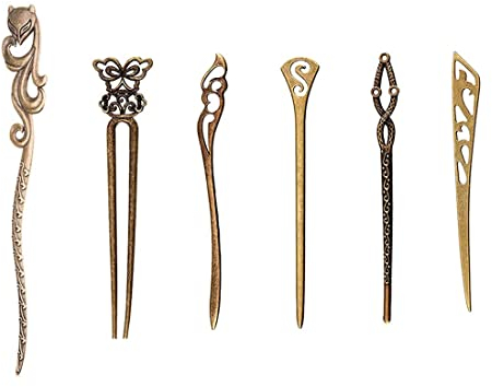 Clyhon 6 Stücke Chinesische Damen Haar Stäbchen, AUHOTA Antike Bronze Dekorative Haar Sticks Essstäbchen, Antiquität Retro Vintage Haarnadel für Haar DIY Zubehör(6 Stile)
