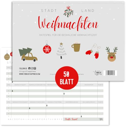 Stadt Land Fluss Weihnachten | Weihnachtsquiz | Spiel Kinder Weihnachten | Spiel Familie | Wichtelgeschenk | Geschenk Nikolaus (Weihnachten)