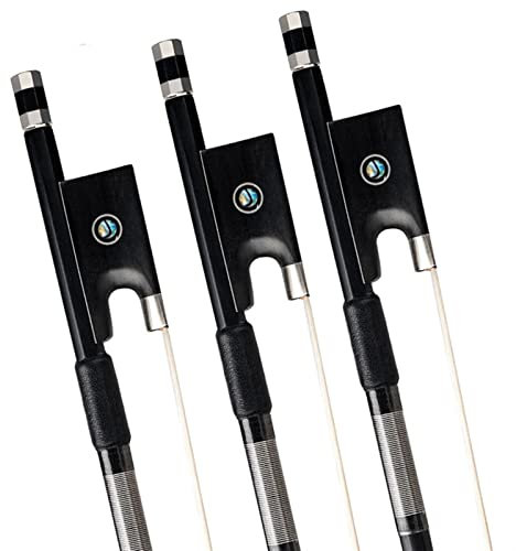 Bogen für Violine 3 STÜCKE 4/4 Geigenbogen Rosshaar Kohlefaserbogen Schwarzer Kohlenstoffbogen Geigenbogen Abalone Frosch Lederverpackung