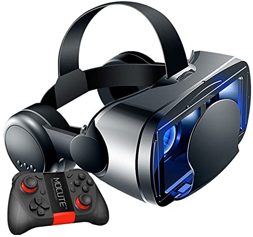 TPWEWRX 3D VR Brille Virtual Reality Headset VR Brille für 3D VR Filme & VR Spiele Anti Bluelight verstellbares Pupillen Augenpflegesystem für Android & IOS Smartphones mit Gamepad (Schwarz) (C)