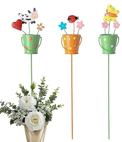 Lambo Blumentopfstecker dekorativ | Blumenstecker aus Metall - Indoor Outdoor Rasen Weg Terrasse Ornamente Metall Hof Kunst Garten Blumenstecker Pflanzer Blumentopf Frühling Gartenstecker