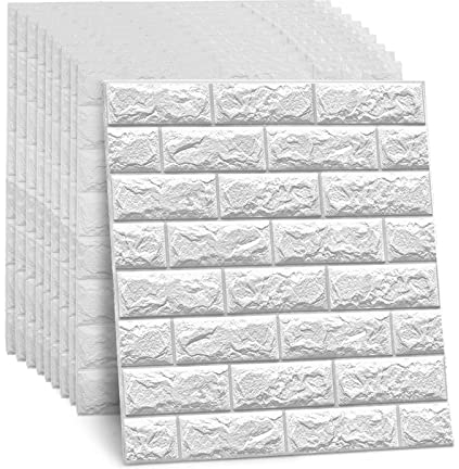 Dhouse 20 STK 3D Wandpaneele Selbstklebend Steinoptik Wandtapete Ziegel Tapete Steintapete Weiß Klebetapete Wasserdicht Wandaufkleber Ziegelstein für Küche Schlafzimmer Badezimmer 60 x 60 cm