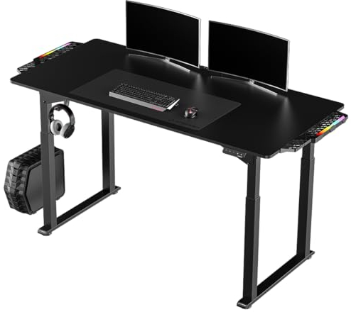 ULTRADESK Uplift V2 Schreibtisch für Spieler Gaming Tisch Stahlkonstruktion, Platz für DREI Monitore, Elektrische Höheneinstellung, mit RGB-LED, Inklusive Zubehör, 176 x 75 cm, Schwarz