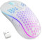 MELOGAGA Wireless Gaming Mouse Honeycomb 2.4G USB Cordless Mouse RGB Rechargeable PC Game Mice with 7-Color LED Lights，3 Adjustable DPI for Windows Laptop Desktop Computers -White