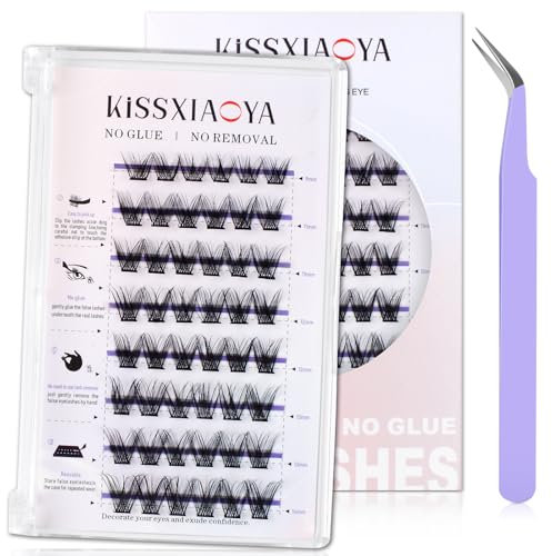 Self Adhesive Eyelashes Reusable Impress Press-On Lashes, Mixed 9-14MM D Curl Cluster Lashes, No Glue Needed, Portability, Invisible Band, Natural, Pre Glued Eyelashes Extensions (D13)