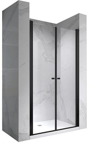 i-flair Duschtür Lima in Schwarz 84x195 cm Verstellbereich von 84-88 cm, Höhe:195 cm, Duschabtrennung aus 6 mm durchsichtigem Nano-ESG Sicherheitsglas und Hebe-Senkmechanismus - DTC Black