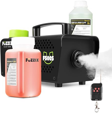 Fuzzix F500S Pack Machine à Fumée 500 Watts avec 1,25L de Liquide - Facile à transporter, Puissante et Compacte, Niveau de Réservoir, Idéal pour les Anniversaires, Soirées Halloween