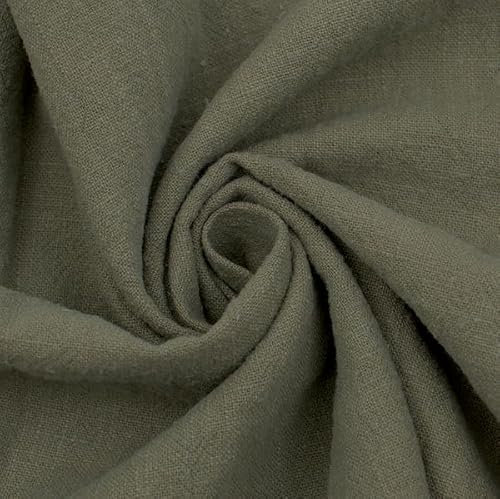 Stoff Kontor STOFFKONTOR 100% Leinenstoff Stonewashed - Meterware, Farbe Khaki-Grün - zum Nähen von Bekleidung und Dekorationen