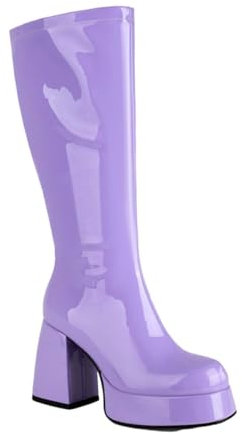 Stivali lunghi da donna, alla moda, tinta unita, con cerniera liscia, tacco alto, stivali alti da donna, Viola, 37 EU