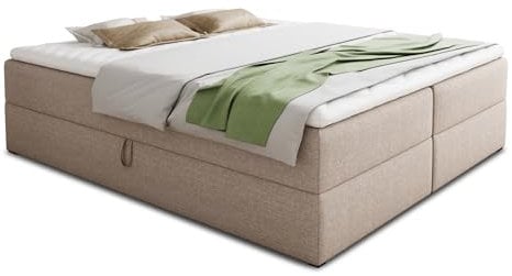 Boxspringbett Base mit 2 Bettkästen - Doppelbett mit Bonell-Matratze und Topper, Polsterbett, Freistehendes Bett, Bettgestell, Schlafzimmer (Beige (Inari 22), 180 x 200 cm)