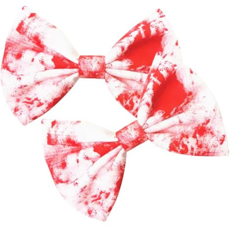 Mikikit 2Pcs Bloody Bow Hair Clips for Halloween Costume Scary Printed Hair Barrettes for Women for Parties Cosplay and Special Occasions