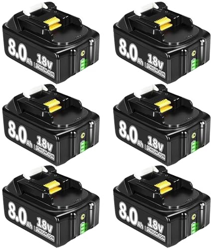 8000mAh Ersatzakku für Makita Akku 18v 8Ah Li-Ion Ersatzakku für Makita Akku BL1860 BL1840 BL1830 BL1860B BL1815 BL1835 BL1850B BL1845 BL1850 194205-3 LXT-400 mit LED (6pack 8.0Ah)