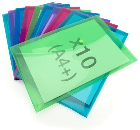 Rapesco 1825 ECO Pochette à Bouton Pression Recyclée, A4+, Lot de 10