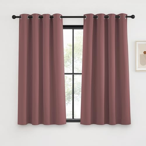KGORGE Verdunklungsvorhänge Kurz Vorhang Blickdicht mit Ösen | Altrosa, 2er Set, 135 x 140 cm(HxB), Thermovorhang Hitzeschutz, Verdunkelung, Sonnenschutz, für Schafzimmer/Küche