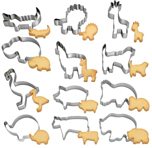 12 Stück Plätzchen Ausstecher, Ausstechformen, Ausstecher, Plätzchenausstecher, Cartoon-Tiere, DIY, Backen, Geeignet Für Kekse, Kuchen, Brot, Obst, Geburtstage, Feiertage (Silber)