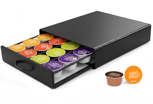 MASTERTOP Kapselhalter für Dolce Gusto - Kapselschublade zur Aufbewahrung - Aufbewahrungschublade für 20 Kapseln - Rutschfeste Metall Kapselspender - Platz für Kaffeemaschine - Schwarz