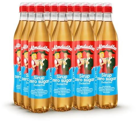 Almdudler Zuckerfrei Sirup – 12 × 700 ml Kräuterlimonaden-Sirup – ohne Zucker – ergibt ca. 7 Liter Limonade – Original Alpenkräuter Geschmack
