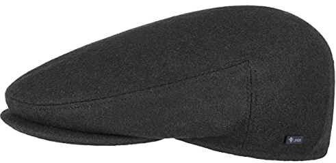 Lipodo Inglese Classic Flatcap Damen/Herren - Flat Cap Made in Italy - Unifarbene Wintercap mit Wolle - Schirmmütze Herbst/Winter - Schiebermütze schwarz 55 cm