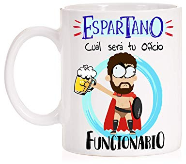 MardeTé Taza Espartano cual será tu Oficio, Funcionario. Taza Regalo para opositor, Estudiante, Trabajador, alumno.