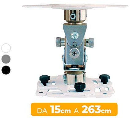 Supporto Proiezione Professionale “Arakno-Mini” Bianco 15cm Regolabile Per Videoproiettore (Disponibile da 15cm, 57/77cm, 83/123cm, 128/193cm, 198/263cm) Montaggio Staffa A Soffitto Massima Qualità