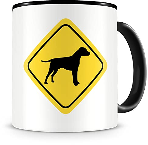 Samunshi® Dalmatiner Warnschild Hunde Tasse Kaffeetasse Teetasse Kaffeepott Kaffeebecher Becher H:95mm/D:82mm schwarz