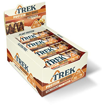TREK High Protein Low Sugar Nut Bar Dark Chocolate & Orange, 40 g - Gluten Free Bars – Healthy Snack Bars – Vegan Bars – Best Healthy Snack (Pack of 16)